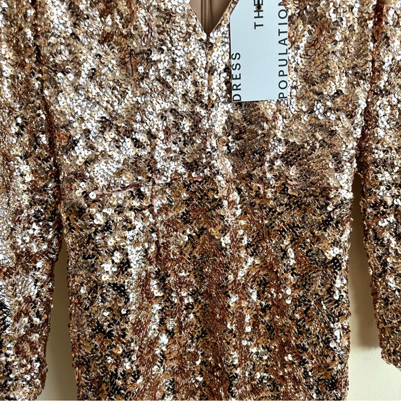 NWT Dress the Population Shauna Sequin V Neck Mini Dress Champagne Pink Gold XS - Picture 7 of 16